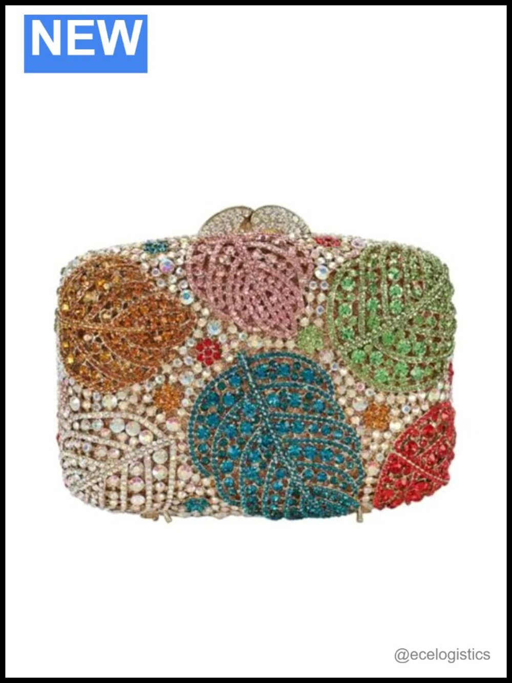 Rhinestone Leaf Evening Clutch Bag - Detachable Chain - Luxury Crystal Wallet